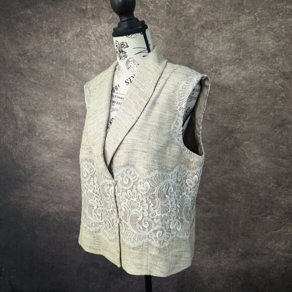 COUTURE ST JOHN Beige 100% Raw Silk lined Sleeveless Jacket sz 16 NWT - Picture 2 of 8